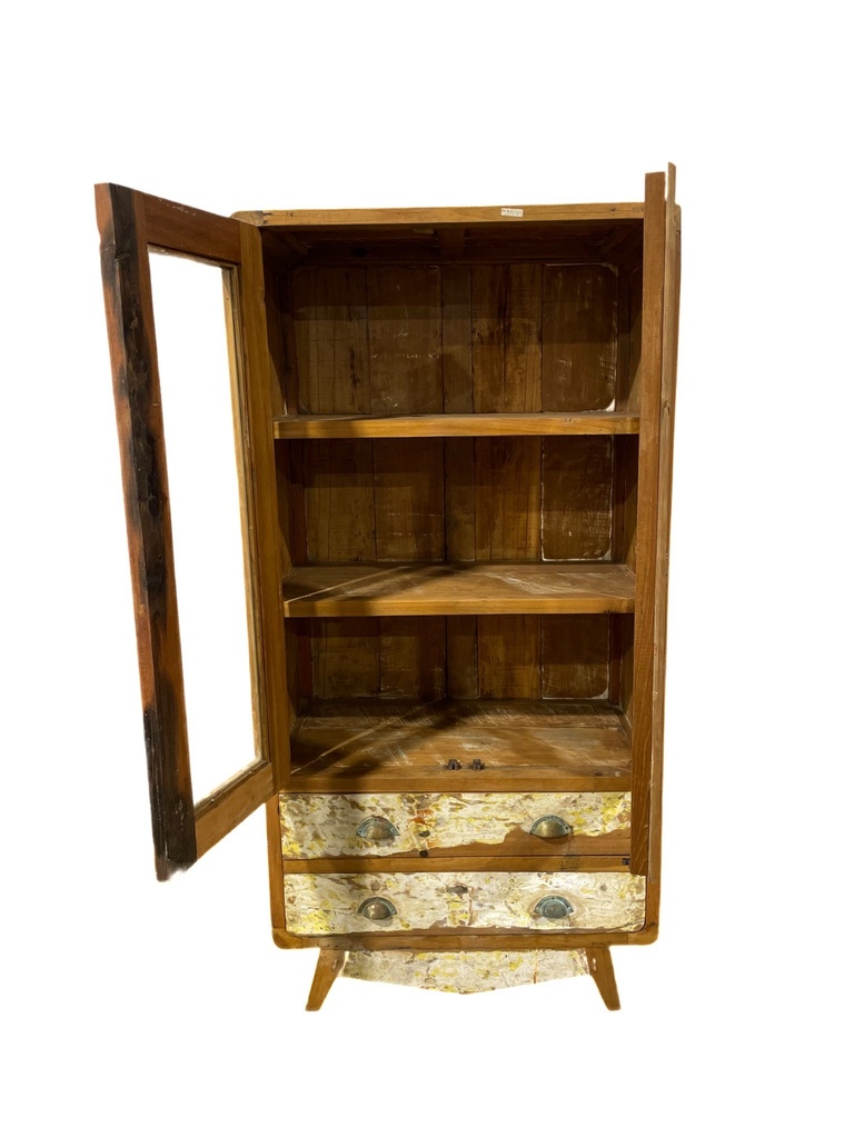 Armoire vitrine - 2 tiroirs, 2 portes - 80 x 160 x 45 cm