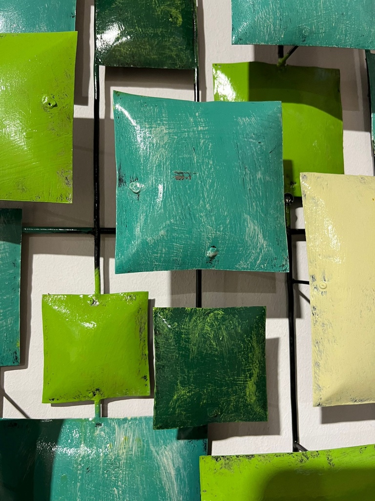 Décoration Murale Verte, Turquoise et Beige - 70 x 70 x 5 cm