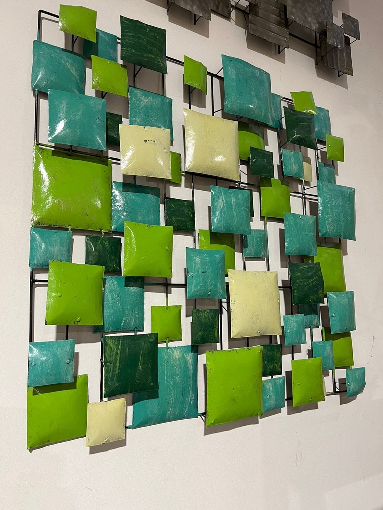 Décoration Murale Verte, Turquoise et Beige - 70 x 70 x 5 cm