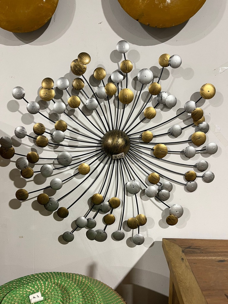 Décoration Murale Soleil Dorée et Argentée - 70 x 70 x 5 cm