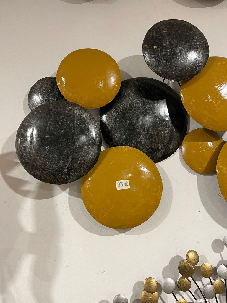Décoration Murale Cercles Noirs et Bruns - 100 x 60 x 15 cm