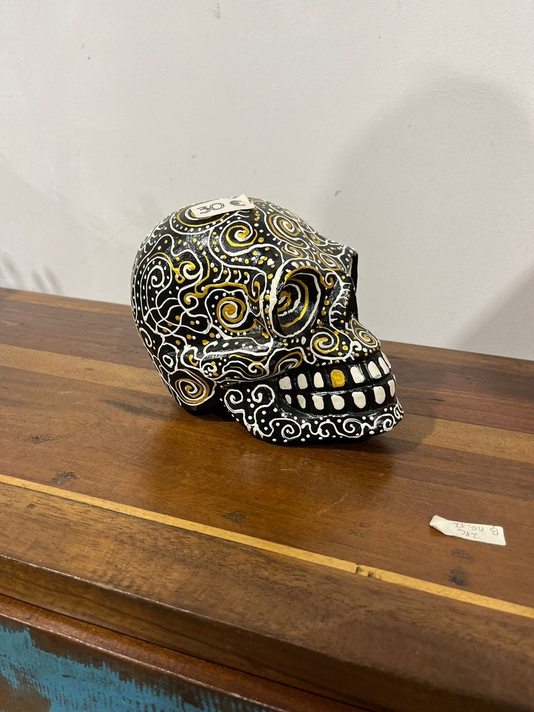 Crâne Peint à la Main - 16 x 14 x 22 cm