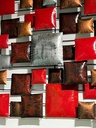 Décoration Murale "Carrés" Rouge, Argentée, Cuivre - 50 x 50 x 7 cm
