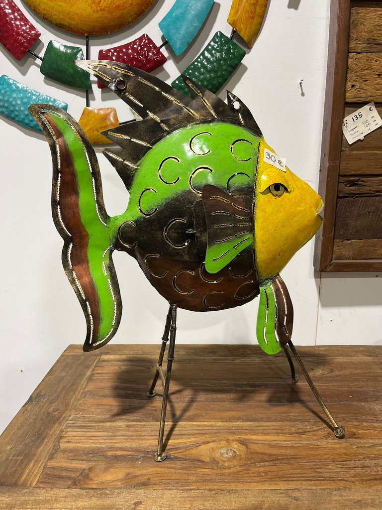 Poisson Dorade Vert, Jaune et Doré - Photophore - 60 x 20 x 43 cm