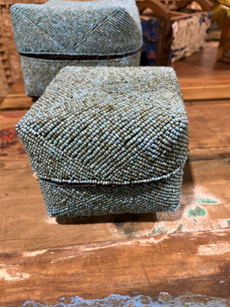 Petite Boite Perlée Bleue - 13 x 16 x 16 cm