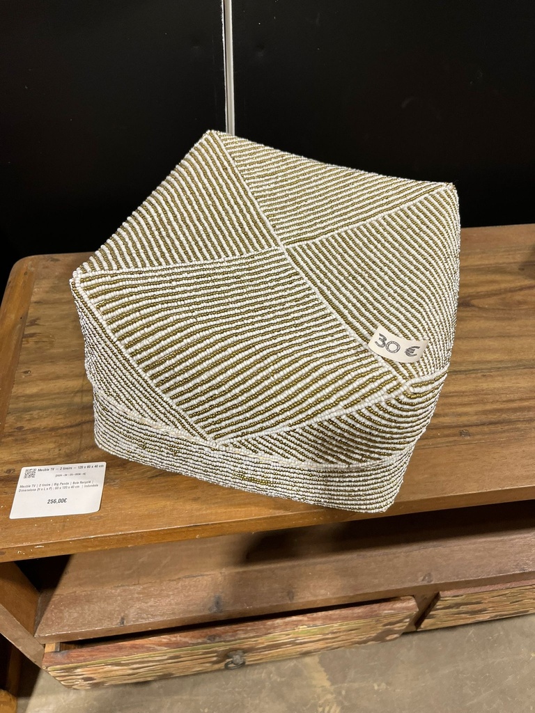 Boite Perlée Blanche et Dorée - 20 x 30 x 30 cm