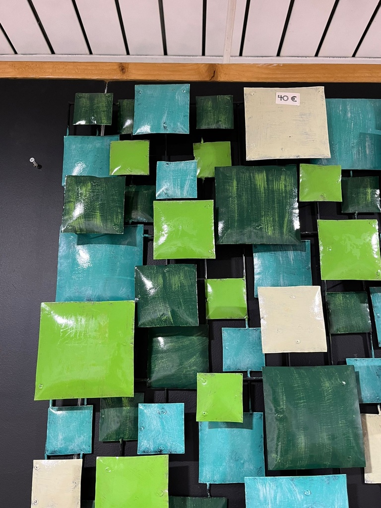 Décoration Murale "Carrés" Verte, Turquoise et Blanche - 70 x 70 x 7 cm