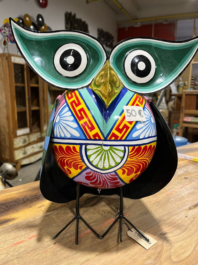 Hibou "Pimp" Peint à la Main - 36 x 30 x 25 cm