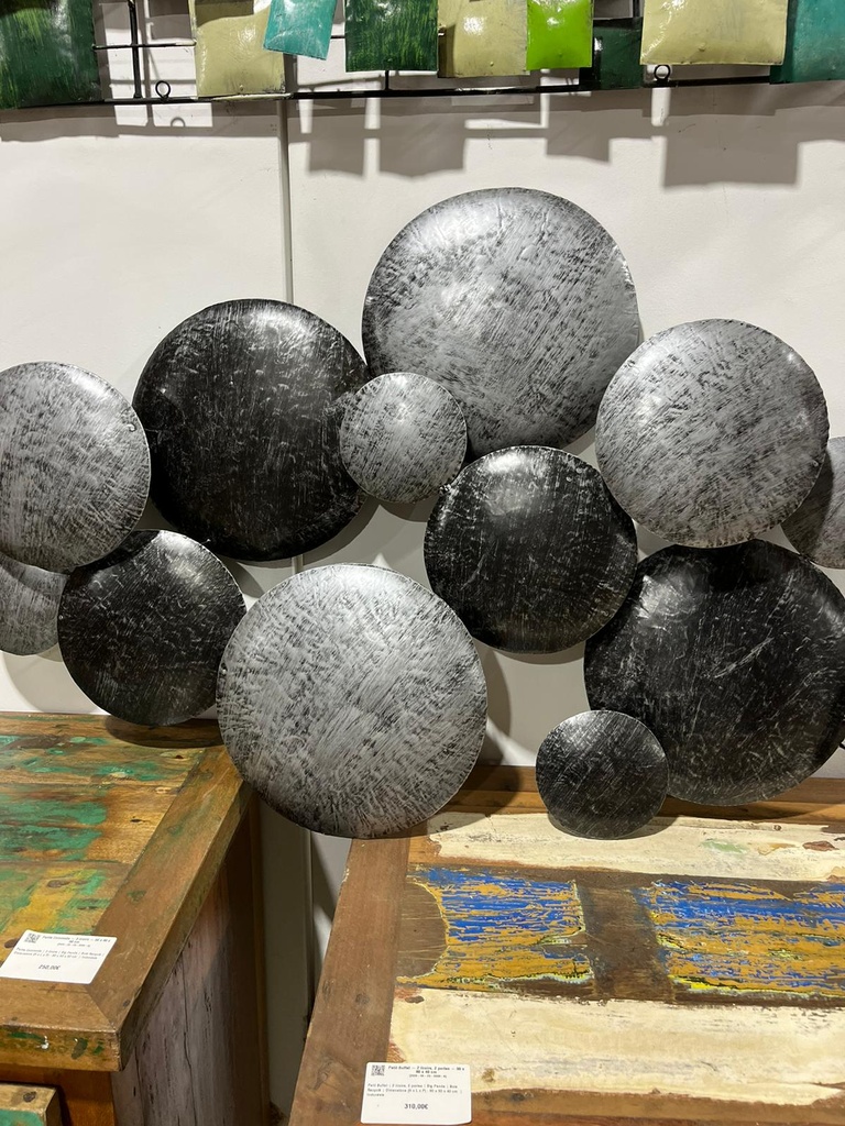 Décoration Murale "Cercles" Noire et Argentée - 70 x 135 x 15 cm