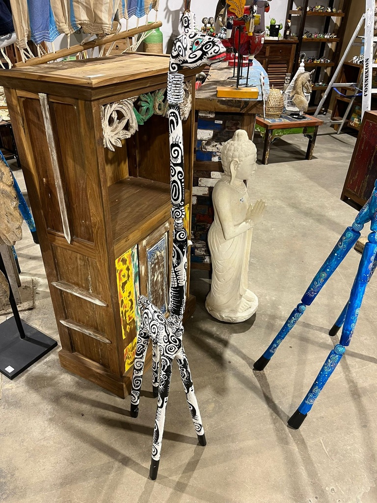 Giraffe Démontable Noire et Blanche Peinte à la Main - 150 x 25 x 30 cm