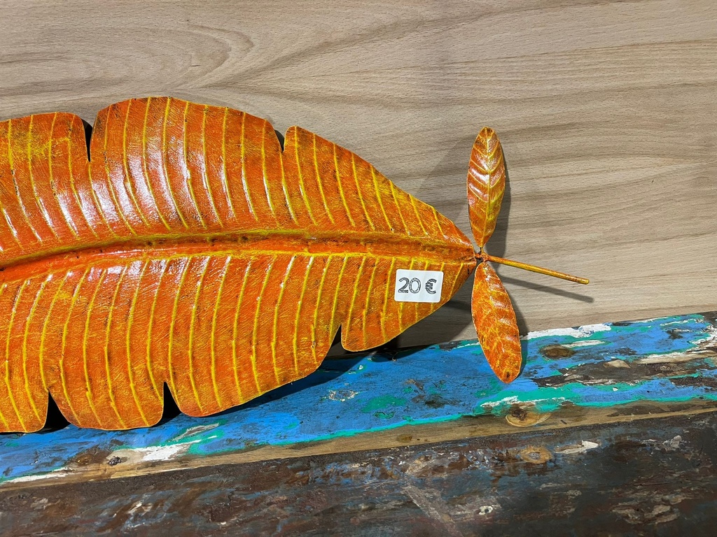 Décoration Murale "Feuille de Bananier" Orange - 65 x 27 x 2 cm