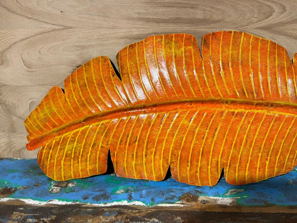 Décoration Murale "Feuille de Bananier" Orange - 65 x 27 x 2 cm