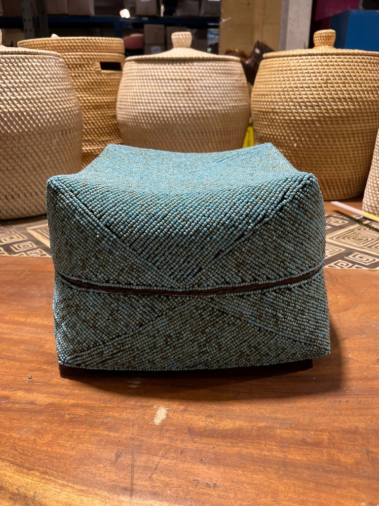 Boite Perlée Bleue - 19 x 29 x 29 cm