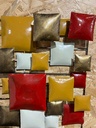 Décoration Murale "Carrés" Rouge, Brune, Dorée et Crème - 50 x 50 x 8 cm