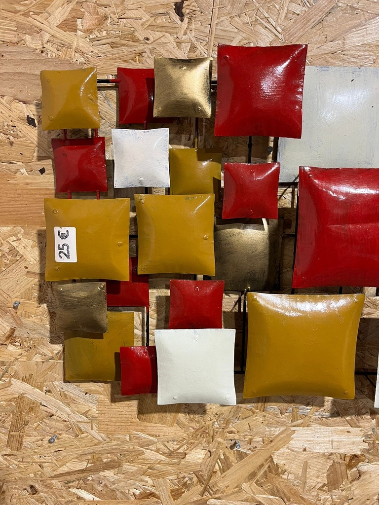 Décoration Murale "Carrés" Rouge, Brune, Dorée et Crème - 80 x 40 x 8 cm