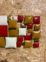 Décoration Murale "Carrés" Rouge, Brune, Dorée et Crème - 80 x 40 x 8 cm