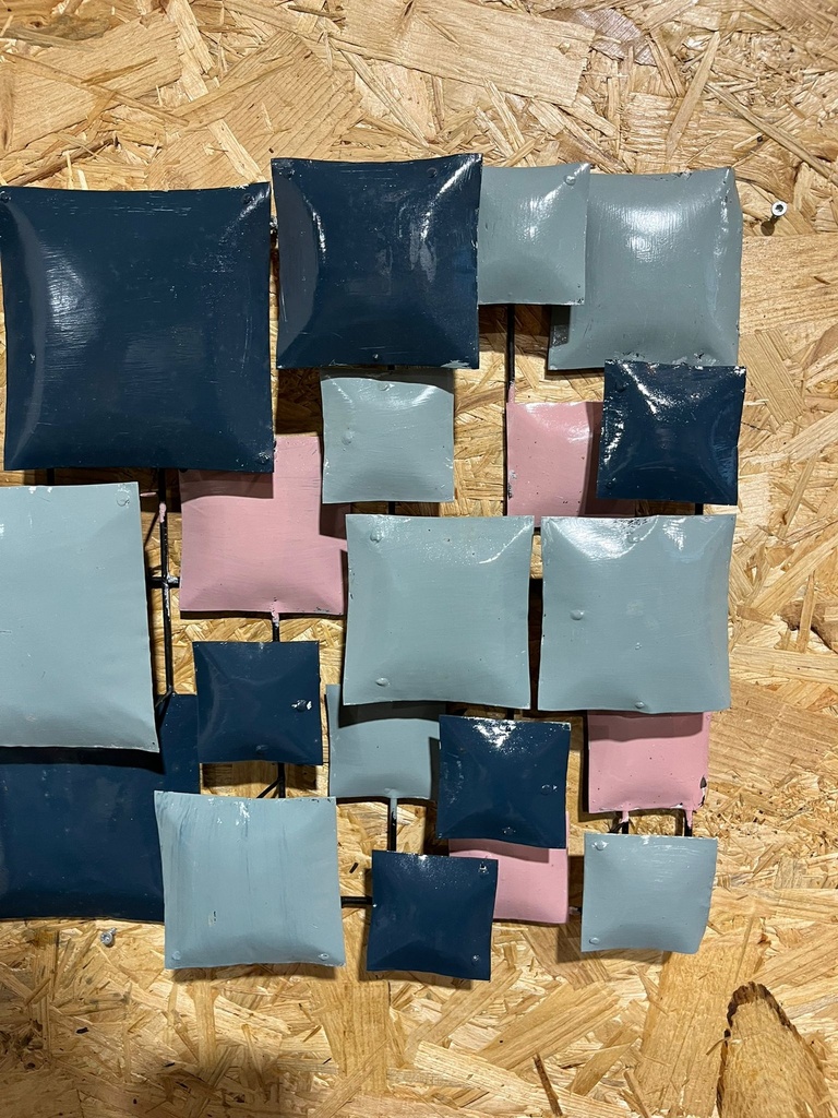 Décoration Murale "Carrés" Bleu, Gris, Rose - 80 x 40 x 8 cm