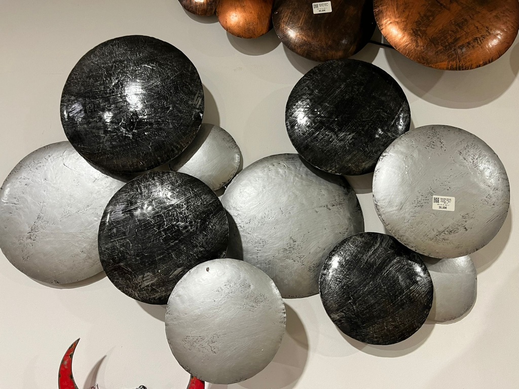Décoration Murale "Cercles" Noire et Argentée - 60 x 105 x 5 cm