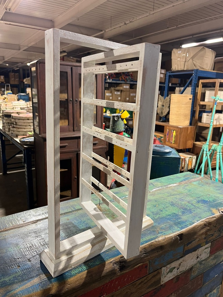 Présentoir à Boucles d'Oreilles Bois Patiné Blanc - 60 emplacements - 50 x 33,5 x 7,5 cm