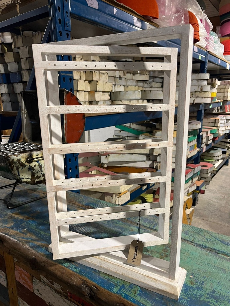 Présentoir à Boucles d'Oreilles Bois Patiné Blanc - 60 emplacements - 50 x 33,5 x 7,5 cm