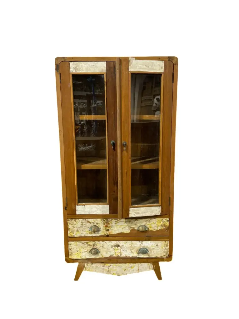 Armoire vitrine - 2 tiroirs, 2 portes - 80 x 160 x 45 cm.webp