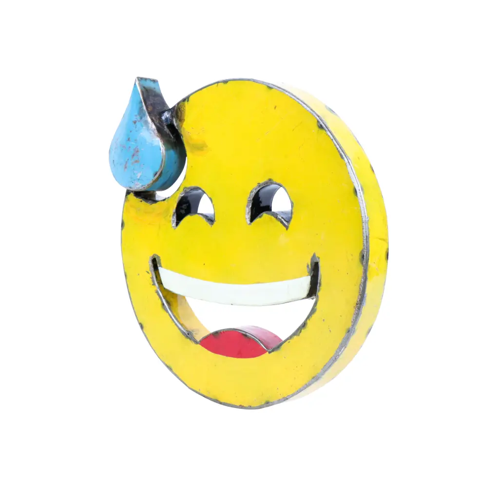 Emoji Upcycling - 😅 - Visage souriant avec une goutte de sueur - 30 x 30 x 5 cm.webp