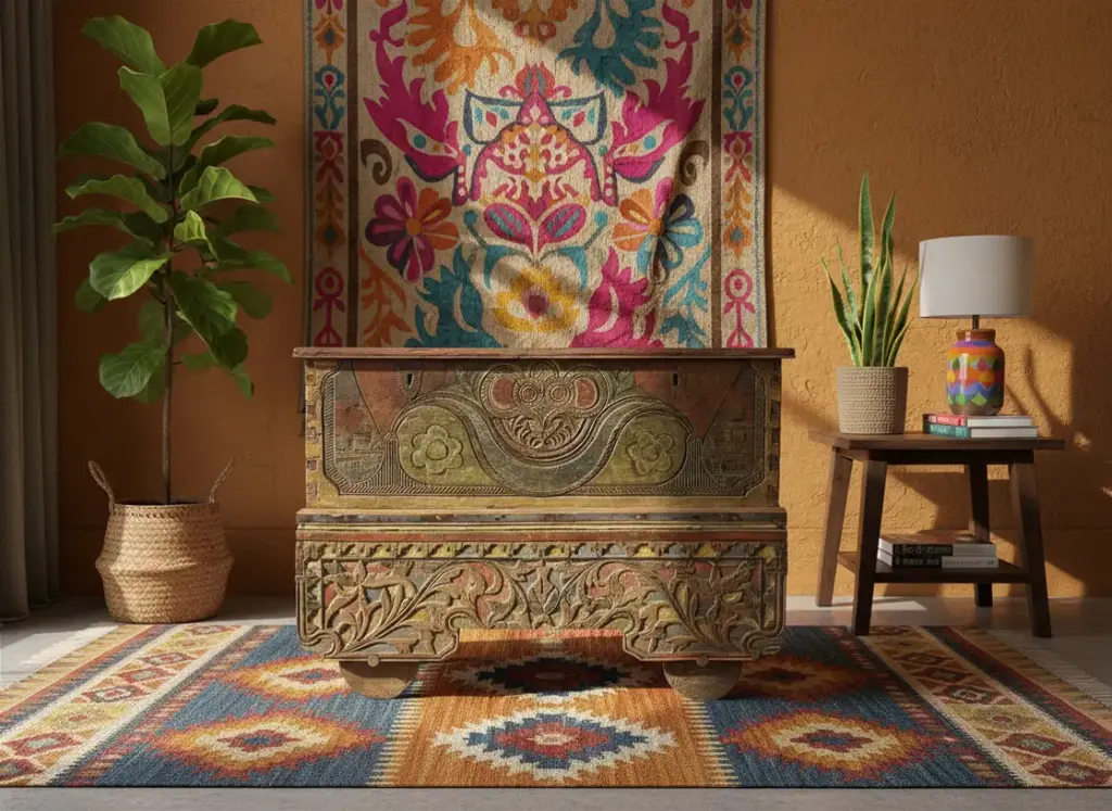 Coffre Ancien sur Roulette - 135 x 96 x 55 cm