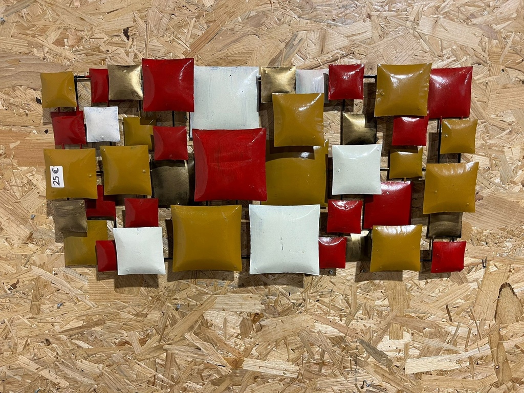 Décoration Murale "Carrés" Rouge, Brune, Dorée et Crème - 80 x 40 x 8 cm