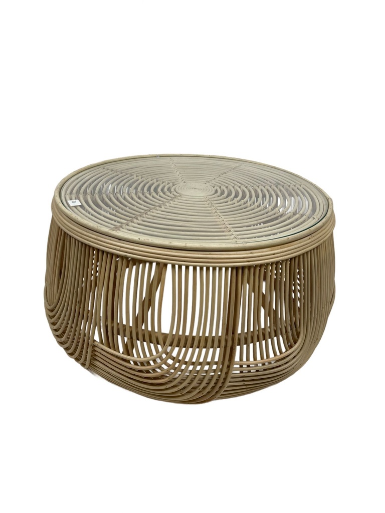 Table Basse en Rotin - Tablier en Verre - 44 x 75 x 75 cm