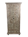 Armoire Sculptée - 2 Portes, 3 étagères, 2 tiroirs - 200 x 89 x 46 cm
