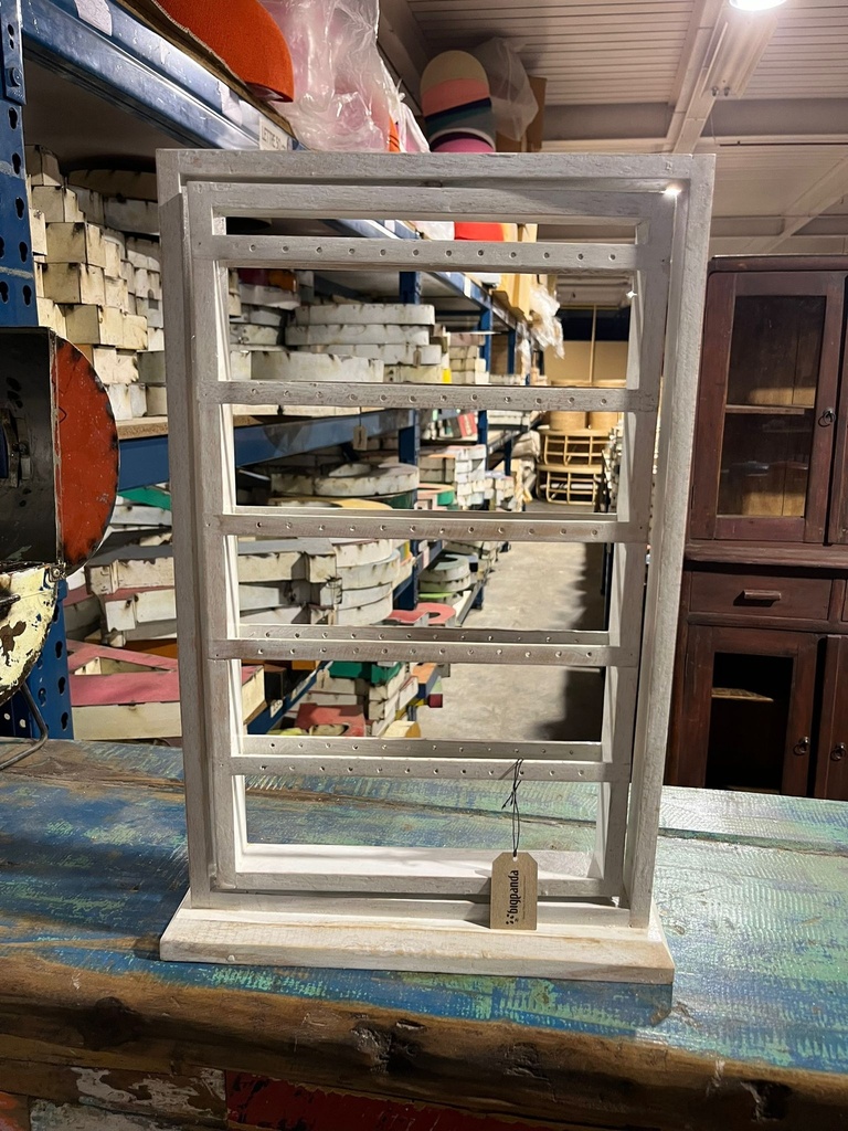 Présentoir à Boucles d'Oreilles Bois Patiné Blanc - 60 emplacements - 50 x 33,5 x 7,5 cm