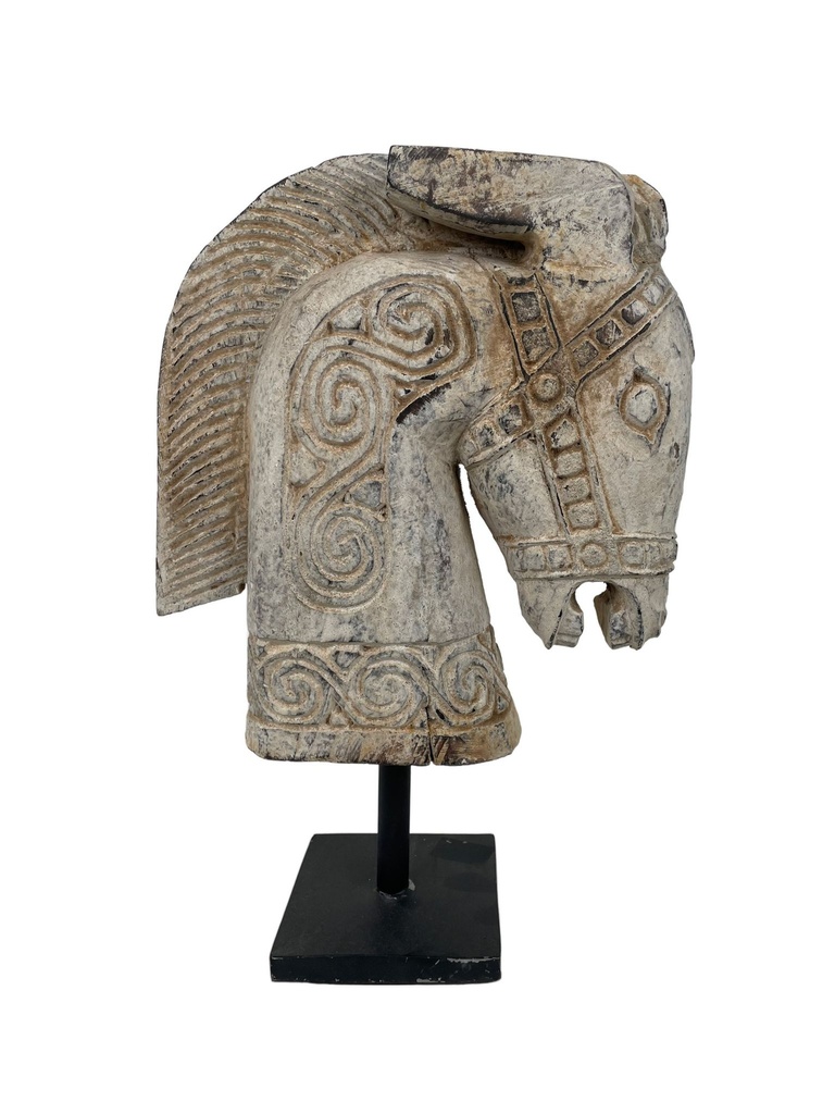 Tête de Cheval Sculptée sur Socle - 43 x 30 x 12 cm