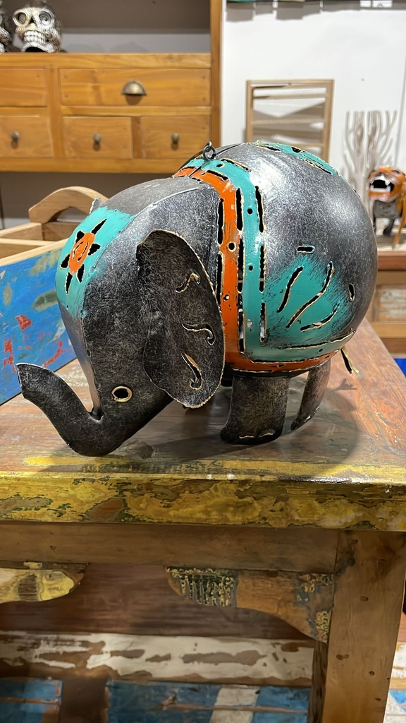 Grand Éléphant Gris - Photophore - 22 x 28 x 18 cm