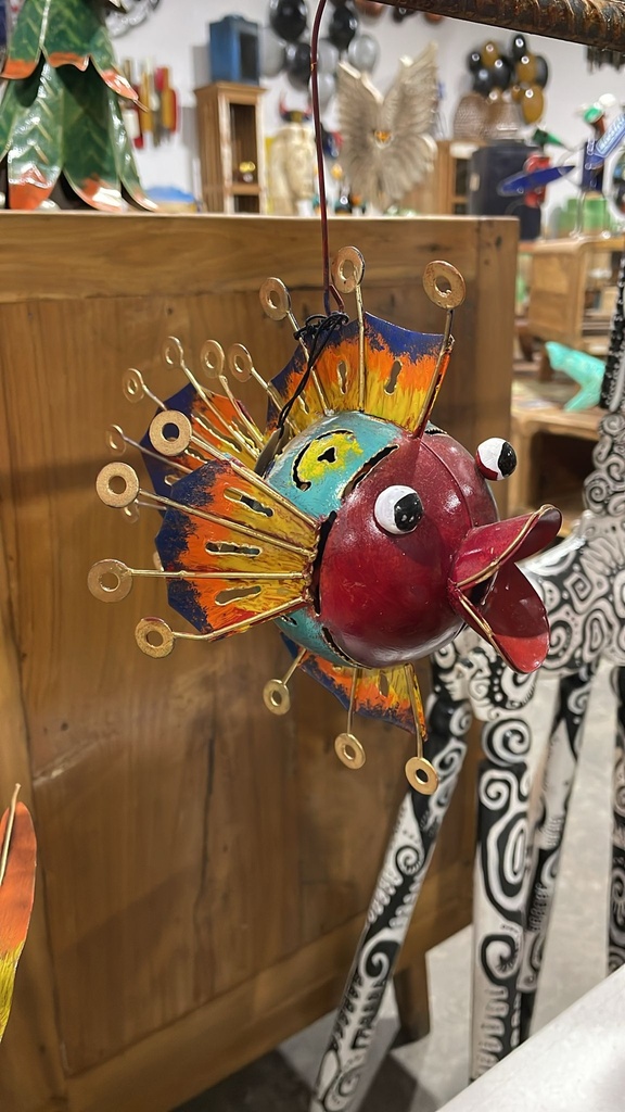 Poisson Pointu Suspendu - Photophore - 16 x 20 x 12 cm