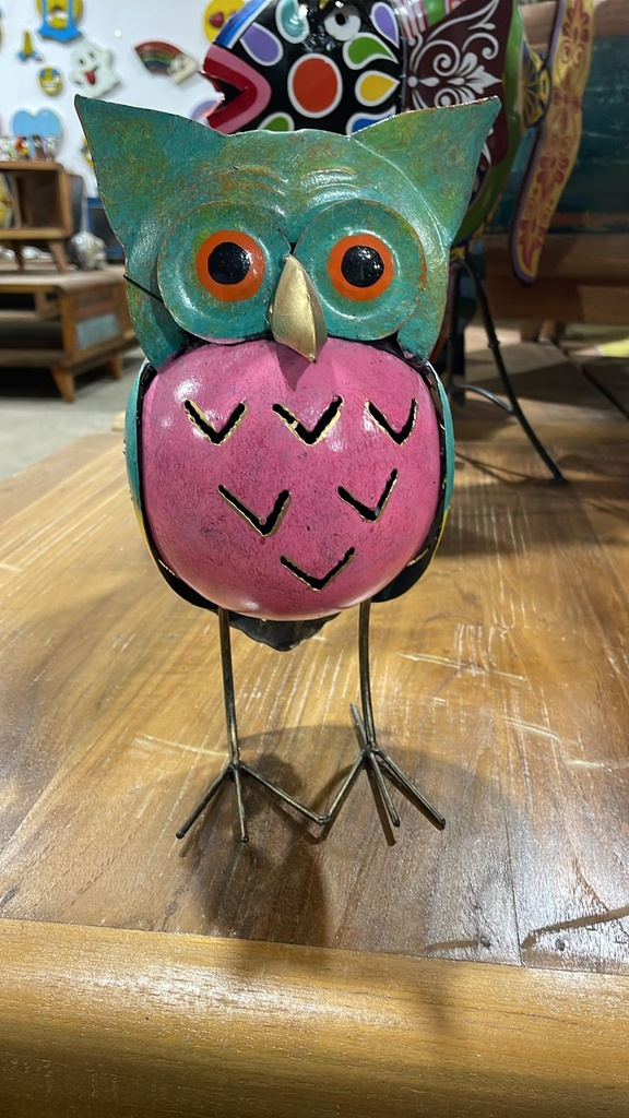Hibou Boule Rose - Photophore - 25 x 14 x 14 cm