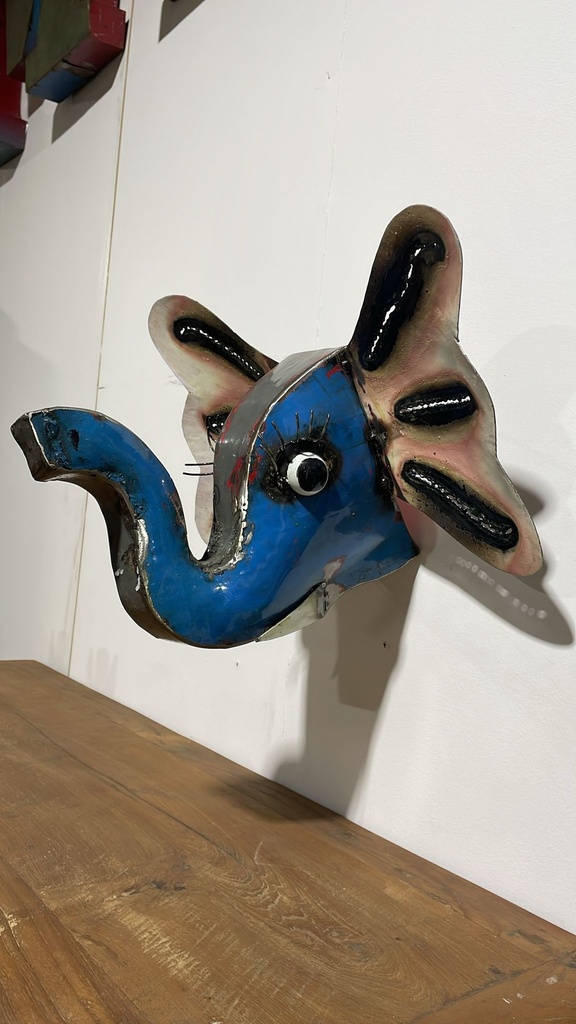 Trophée Tête d'Éléphant Upcycling - 30 x 35 x 28 cm