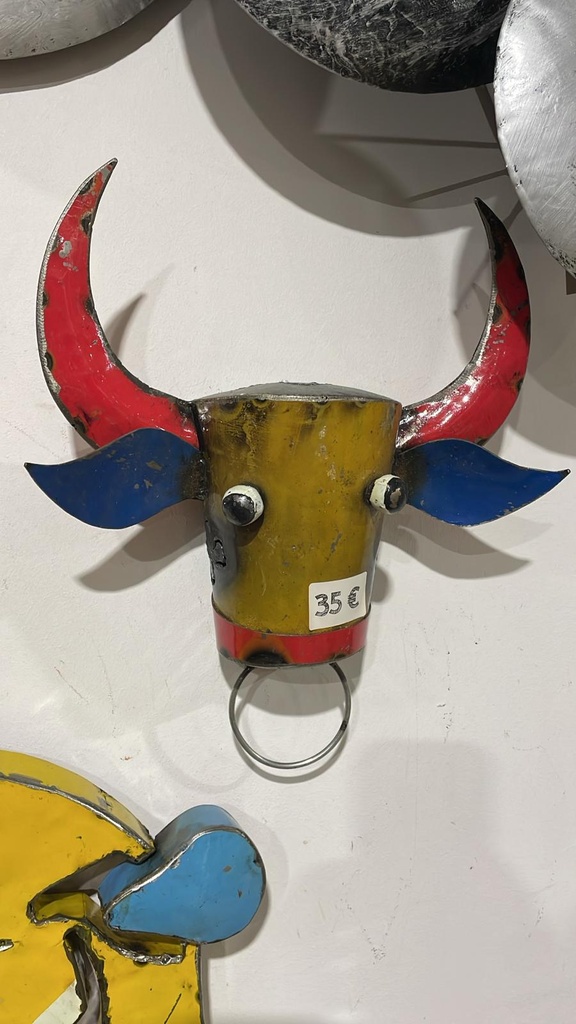 Trophée Tête de Taureau Upcycling - 30 x 30 x 8 cm