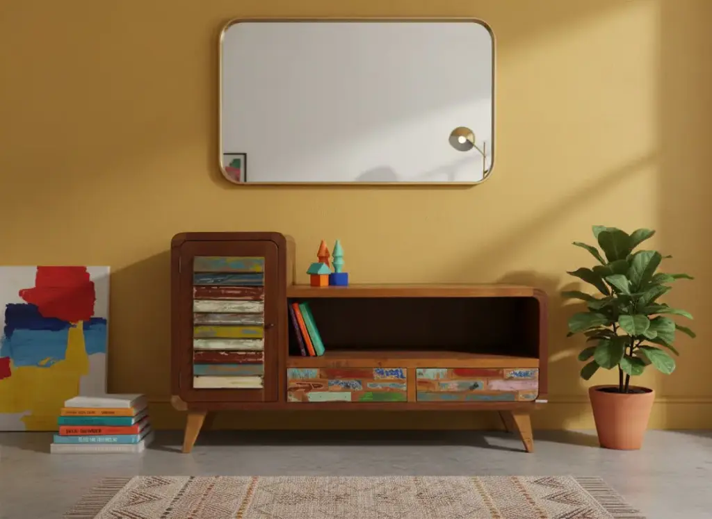 Meuble TV - 1 porte 2 tiroirs - 79 x 130 x 45 cm