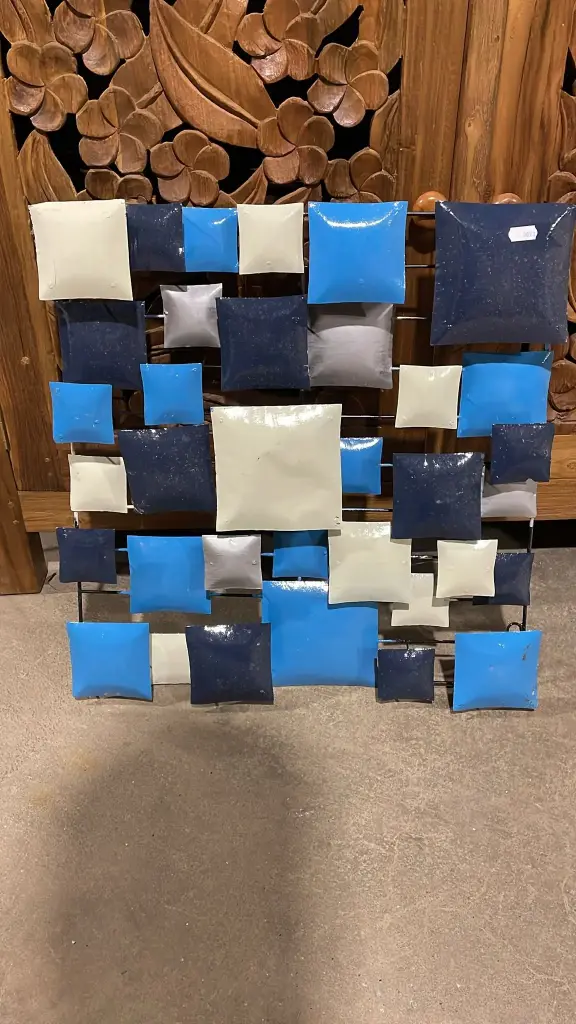 Applique Murale 'Carrés' - Bleu, Crème, Gris - 50 x 50 x 6 cm