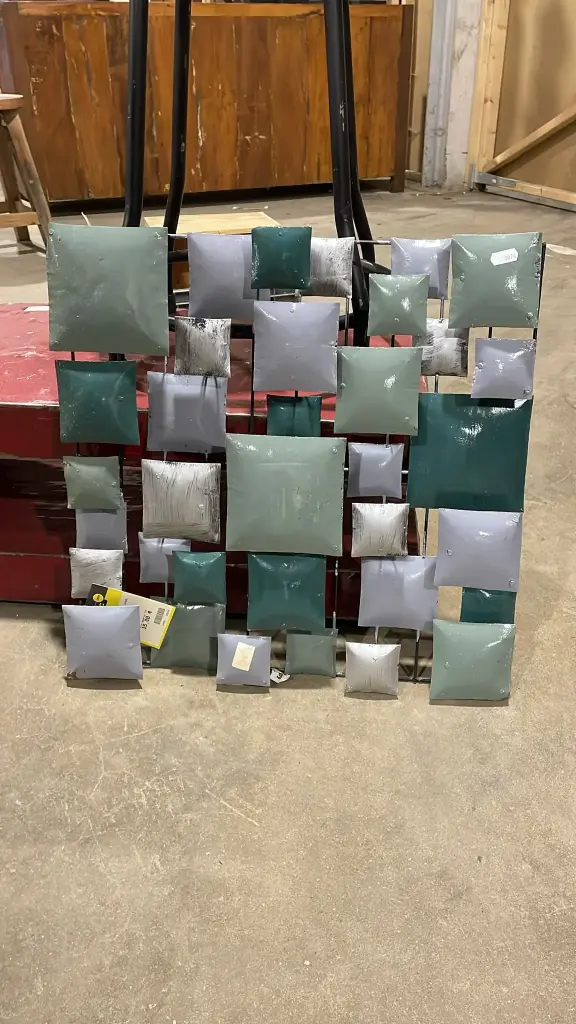 Décoration Murale 'Carrés' - Vert, Kaki, Argent - 50 x 50 x 6 cm