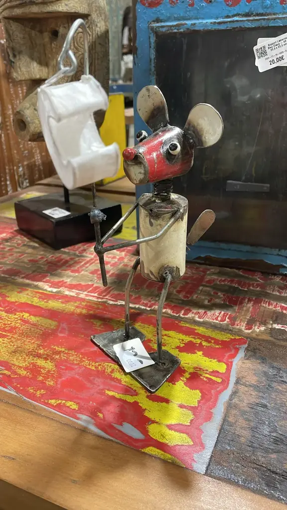 Souris Pêcheur - Upcycling - 22 x 20 x 8 cm