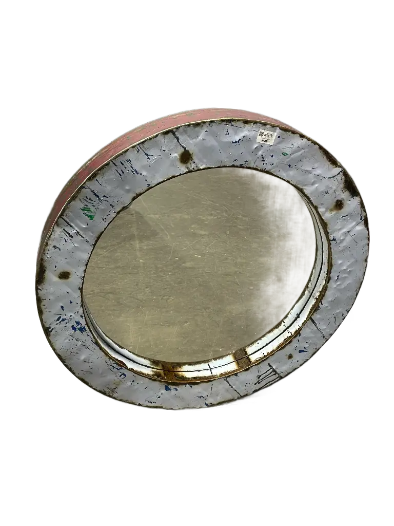 Miroir Rond Upcycling - Blanc & Bordeaux - 80 x 80 x 9,5 cm