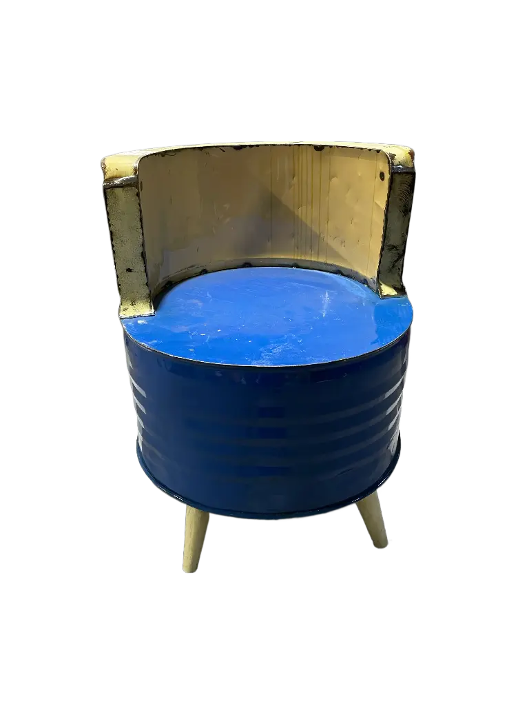 Fauteuil Simple Upcycling - Bleu & Crème - 75 x 58 x 58 cm