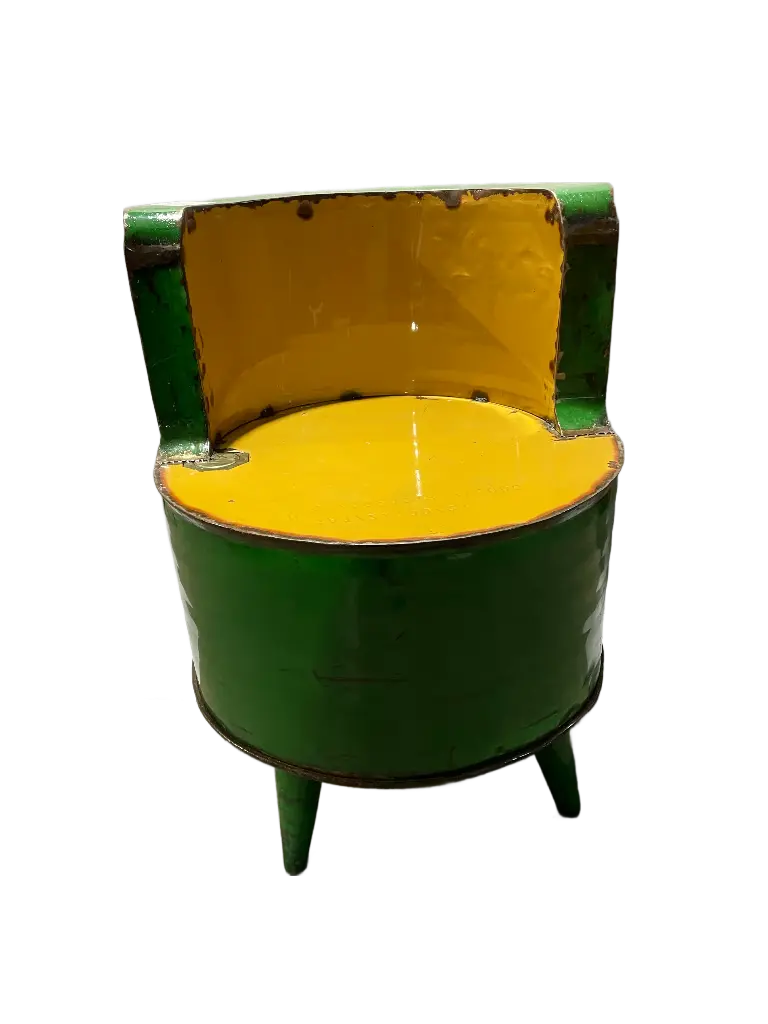 Fauteuil Simple Upcycling - Vert & Jaune - 75 x 58 x 58 cm