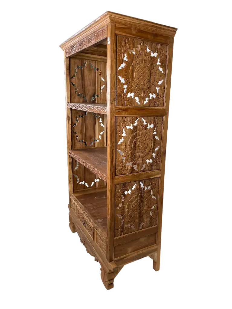 Étagère Sculptée - 3 Étages, 1 Tiroir - 180 x 112 x 45 cm