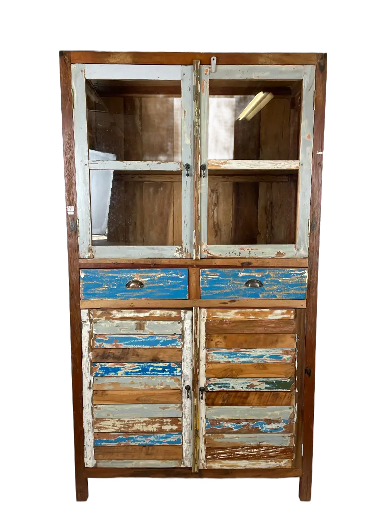 Étagère Vitrine - 4 Portes, 2 Tiroirs - 110 x 200 x 45 cm
