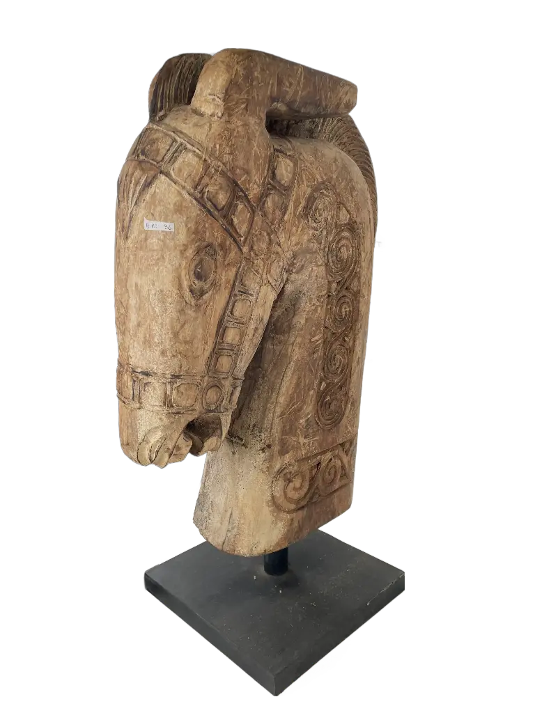 Tête de Cheval Sculptée sur Socle - 74 x 28,5 x 45 cm