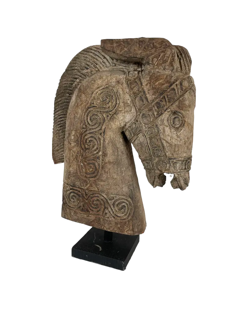 Tête de Cheval Sculptée sur Socle - 54 x 15 x 37 cm