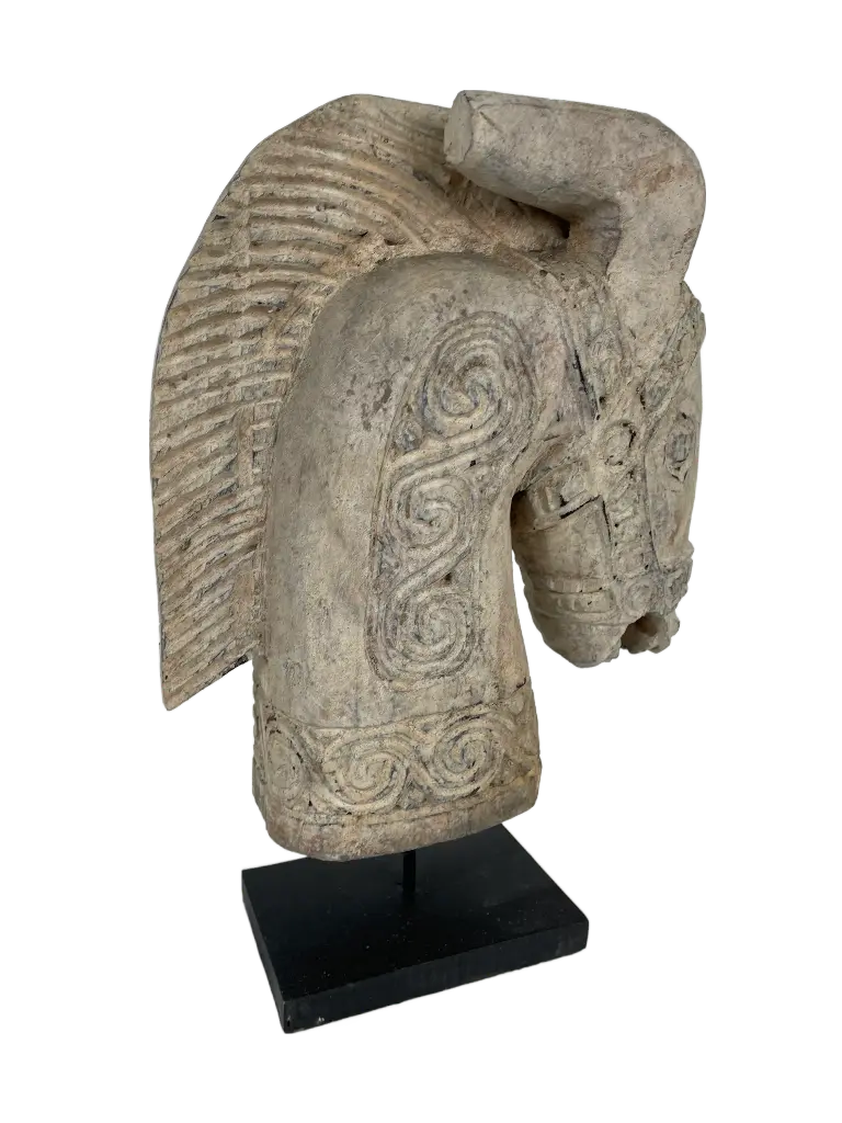 Tête de Cheval Sculptée sur Socle - 39 x 10 x 26 cm