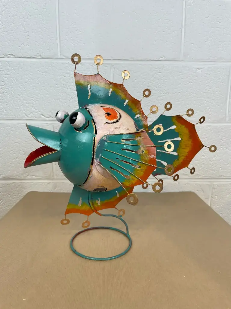 Poisson sur Pied - Œillet - Turquoise & Crème - 36 x 30 x 46 cm